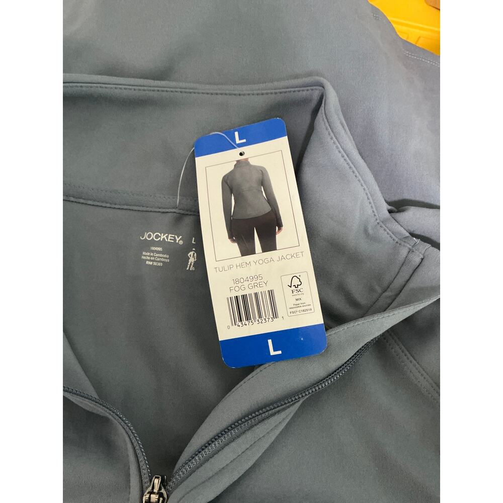 NWT Jockey Fog Grey Tulip Hem Full Zip Stretch Yoga Jacket Women's Size Large - Picture 3 of 4